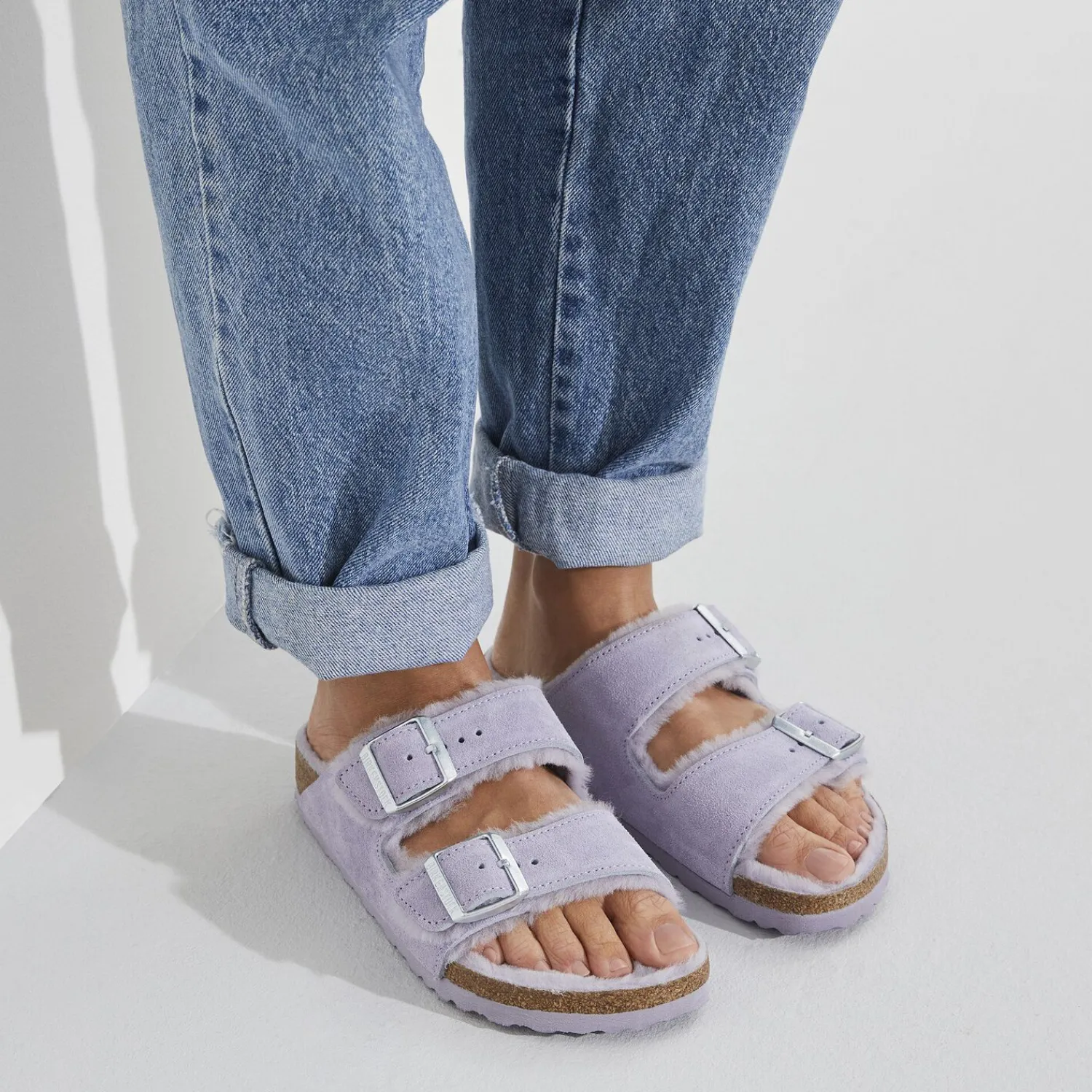Dames Birkenstock Twee Riemen-Arizona Lamsvel
